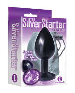 The 9'S The Silver Starter Bejeweled Round Stainless Steel Plug - Black/Violet