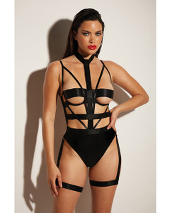 Fetish Lethal Underwire Peek A Boo Vinyl Teddy With Choker Black Xl