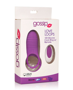 Curve Toys Gossip Love Loops 10X Silicone Cock Ring With Remote - Violet Curve Toys Gossip Love Loops 10X Silicone Cock Ring With Remote - Violet