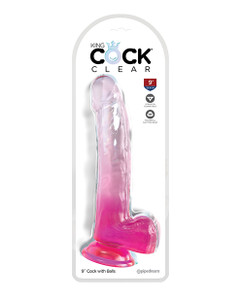 King Cock Clear 9" Cock With Balls - Pink