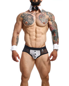 Male Basics Mob Maitre D Brief, Bow & French Cuffs Black/White Xl