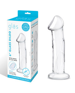 Glass 6" Dildo With Veins & Flat Base