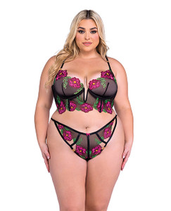 Peony Paradise Underwire Bralette & G-String - Black 2X Peony Paradise Underwire Bralette & G-String - Black 2X