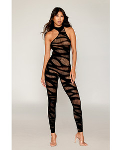 Asymmetrical Knitted Bodystocking With Slash Design - Black O/S