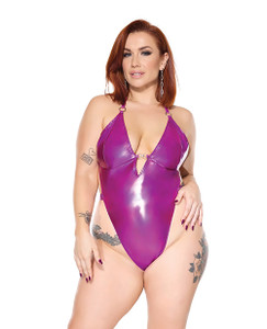 Darque PVC Halter Teddy With Adjustable Straps - Purple QN