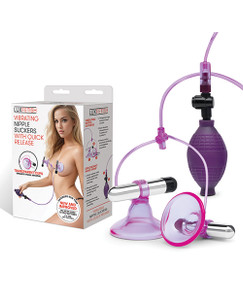 Lux Fetish Vibrating Nipple Suckers With Quick Release - Pink/Purple