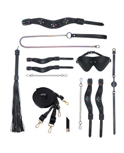 Shots Ouch! Venice Collection Bondage Kit With Bag - Black/Iridescent