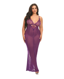 Katana Mesh & Eyelash Lace Gown - Purple 1X/2X