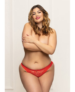 Lace Panty With Heart Cut Out Back & Pearl Chain Detail - Red 1X/2X