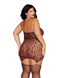 Leopard Pattern Seamless Gartered Chemise - Cherry Lacquer QN