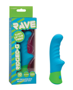 Rave Ridged-G Massager With Rippled Shaft & Stimulator - Blue/Green