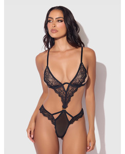 Nadia Lace & Mesh Cutout Teddy - Black XL