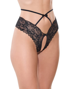 Lace Hipster Panty With Bow Detail - Black LG