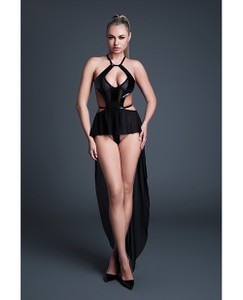Allure Take Me Latex Look Vinyl and Mesh Teddy With Attached Skirt - Black XL