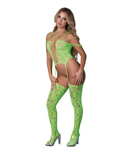 Seamless Strappy Bodystocking - Neon Green O/S