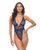 Davina V-Plunge Embroidered Teddy w/Double Ring Charm - Navy LG