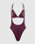Yasmine Shimmer Mesh Slit Cup, Backless Teddy & Bralette Set - Burgundy XL