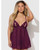 Yasmine Shimmer Mesh O-Ring Slit Cup Babydoll & G-String Set - Burgundy SM
