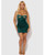 Evangeline Satin & Chain Open Cup & Back Chemise & G-String Set - Green LG