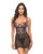 Adela Embroidered Boned Lace and Mesh Babydoll w/G-String 2 pc Set - Black/Pink SM
