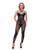 Flirty Fetish Fishnet & Faux Leather Catsuit w/Satin Trim Black XL