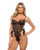 Dreamer's Lust Scalloped Eyelash Lace and Satin Crotchless Teddy - Black SM