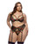 Cherry Delight Embroidered Lace and Mesh Underwire Bra w/Garter & G-String 3 pc Set - Black 1X