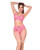 Sheer Lace Underwire Top w/Panty & Garter 3 pc Set - Pink L/XL