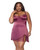 Scallop Lace Trimmed Stretch Satin Chemise w/Underwire Cups - Mauve Plum 3X/4X