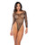 Fishnet Long Sleeve High Leg Bodysuit w/Rhinestones - Black O/S