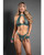 Domina Lace Bralette & Open Panty w/Detachable Chain-Link Handcuffs - Green L/XL