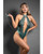 Domina Lace Halter Teddy w/Zipper Detail & Detachable Chain-Link Leash - Green L/XL