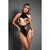 Fantasy Lingerie Domina Cupless High-Neck Halter Teddy with Zipper Detail & Pasties Black S/M