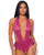 Jocelyn Lace Halter Teddy w/Open Crotch - Raspberry 3X/4X