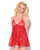 Kiki Lace Halter Babydoll w/Open Back & Thong - Red SM