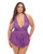 Harmony V-Plunge Lace & Mesh Babydoll w/G-String - Purple 1X/2X