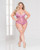 Seven 'til Midnight Lace & Mesh Underwire Cup & Snap Crotch Teddy With Garters Mauve 1x/2x