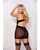 Riveting Stretch Mesh & Faux Leather Open Bust Gartered Chemise With G-String Black 1X
