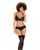 Lace Underwire Bra, Thong & Garterbelt With Lace Up Detail Black S/M