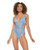 Scallop Stretch Lace & Sheer Mesh Teddy With Front V Cut Out Blue Md
