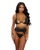 Eyelash Lace Bra, High Waist Garter Belt & G-String Black Xl