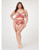Sheer Stretch Mesh With Floral Contrast Embroidery Bustier, Garter Belt & Thong Red/Nude 1X/2X