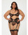 Valentines Heart Embroidered Mesh Bra, Waspie & Panty Black 1X/2X