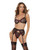 Stretch Mesh Underwire Bra With Garters & G-String Black Large
