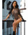Vibes Baddie Glitter Mesh Bodysuit With One Shoulder Long Sleeve & Snap Closure - Black L/XL