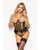 Lace and Dot Mesh Open Cup Bustier With Hook and Eye Closure & Panty - Black LG