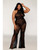 Seamless Crochet Lace Bodystocking With Fishnet Bellbottoms - Black QN