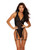 Stripe Mesh Teddy With Garter Belt and Leg Bands - Black XXL