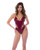 Wet Look Bodysuit with Lace-Up Detail & Hook and Eye Crotch Closure - Wine SM