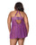 Metallic Stretch Lace & Mesh Babydoll With Thong - Purple 1X/2X